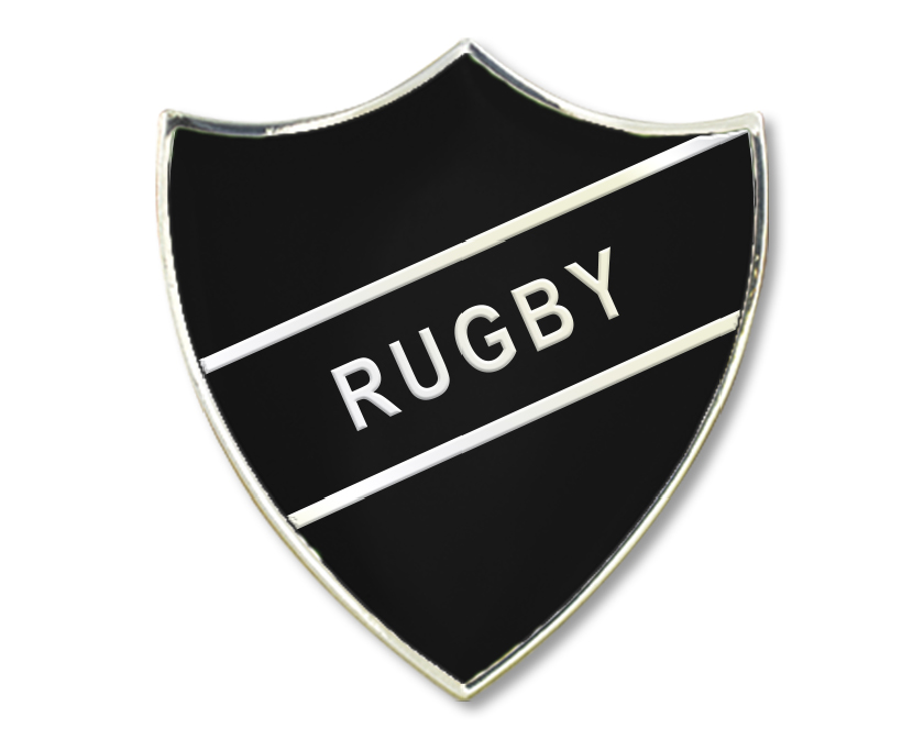 RUGBY badge in black (pack of 5)