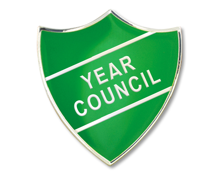 YEAR COUNCIL badge in green (pack of 5)