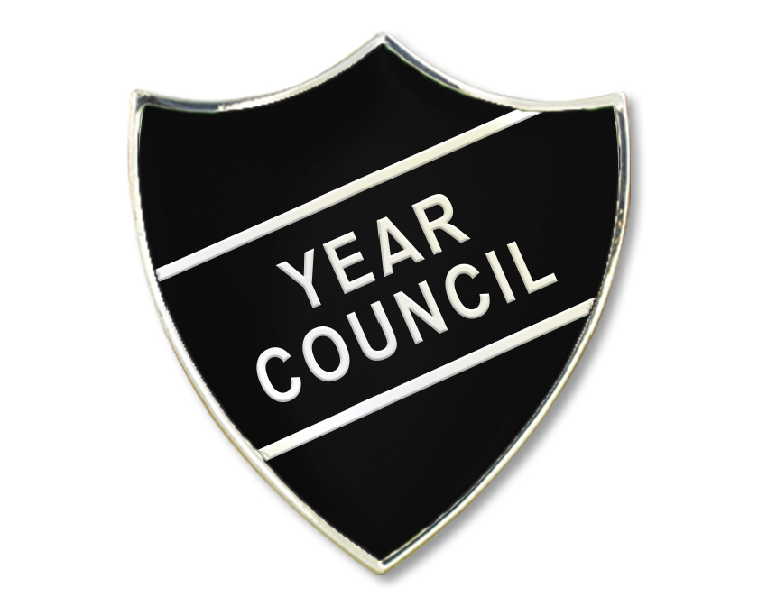 YEAR COUNCIL badge in black (pack of 5)