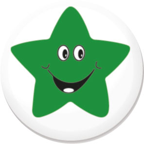 Smiling Star green button badge
