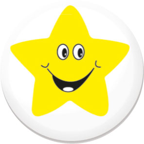 Smiling Star yellow button badge