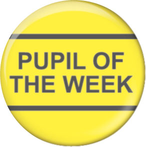 Pupil of the Week yellow button badge