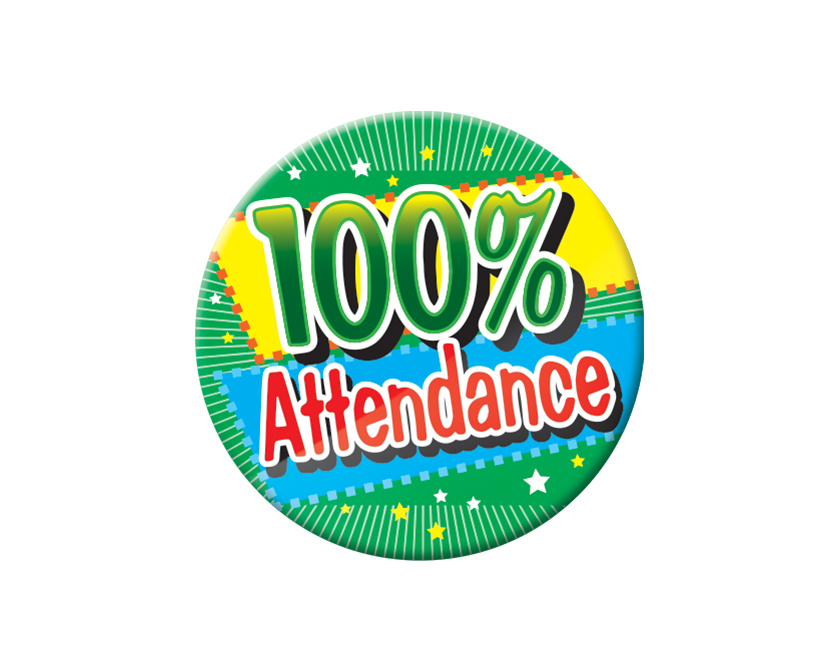100% ATTENDANCE (green) Button Badge