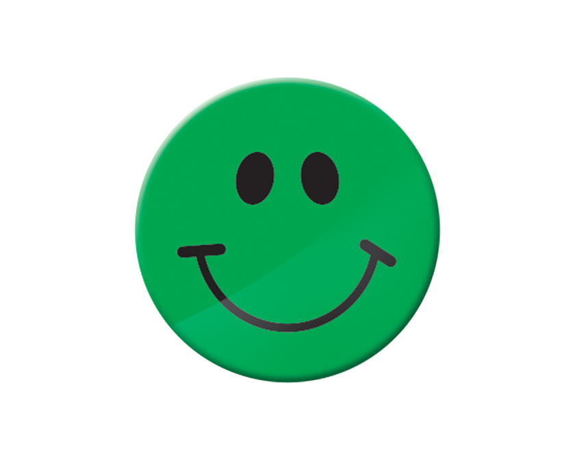 Smiling Face green button badge