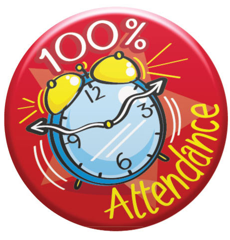 100% ATTENDANCE Button Badge in red
