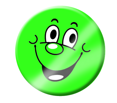 Green smiling face button badge