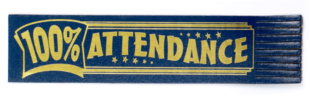 100% Attendance Leather Bookmark